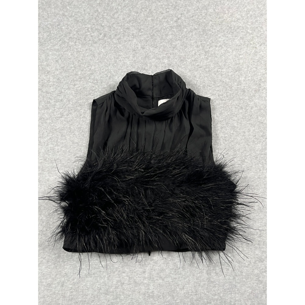 Elliatt Mock Neck Feather Top Women XS Black Chic Statement Going Out Festival